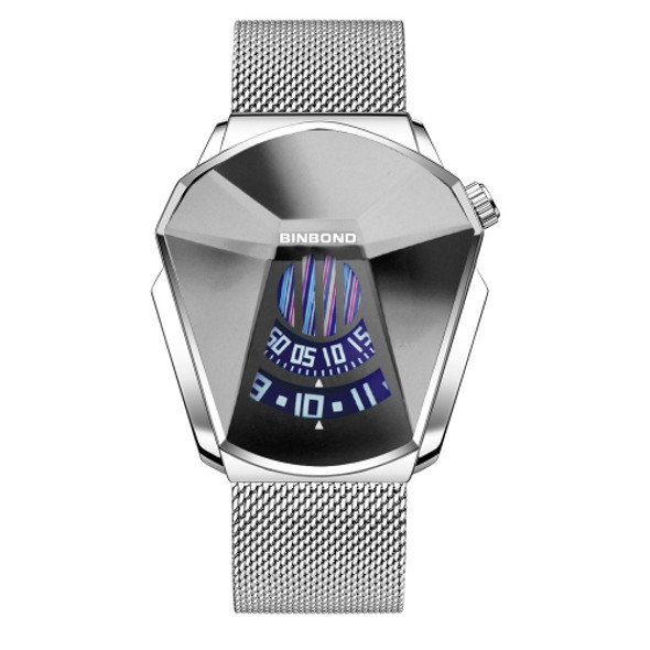 BINBONG 01 Men Locomotive Concept Diamond Dial Quartz Watch(White Mash White Steel White Surface)