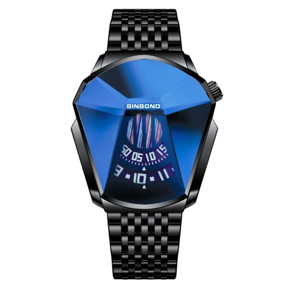 BINBONG 01 Men Locomotive Concept Diamond Dial Quartz Watch(Black Steel Blue Surface)