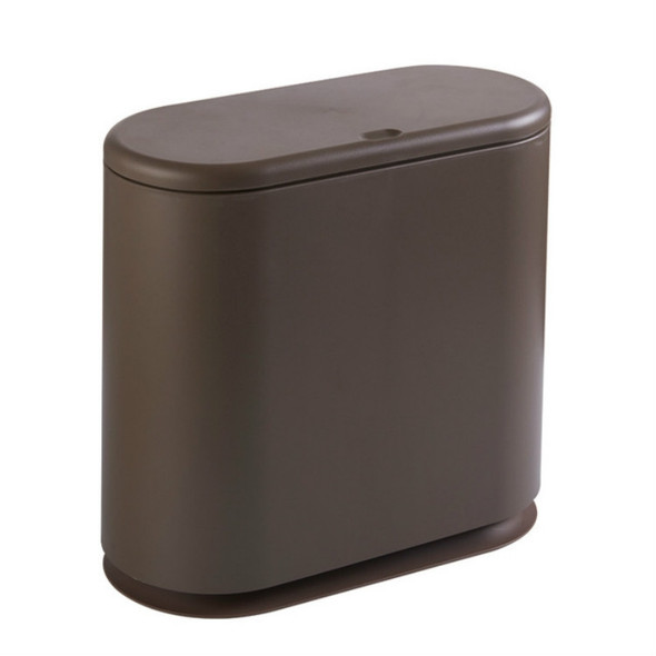 9L Home Double-Barrel Oval Plastic Trash Can with Lid Cover(Coffee)