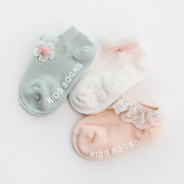 3 Pairs Non-slip Mesh Children Floor Boat Socks Lace Loose Mouth Newborn Baby Socks, Size:XS(Green Flower)