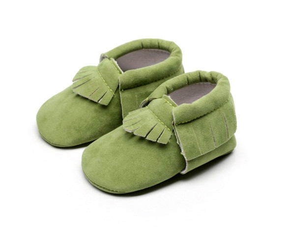 Newborn Baby PU Suede Moccasins Soft Shoes Fringe Soft Soled Shoes First Walker, Length: 13.5(Grass green)