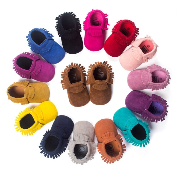 Newborn Baby PU Suede Moccasins Soft Shoes Fringe Soft Soled Shoes First Walker, Length: 12.5(Rose red)