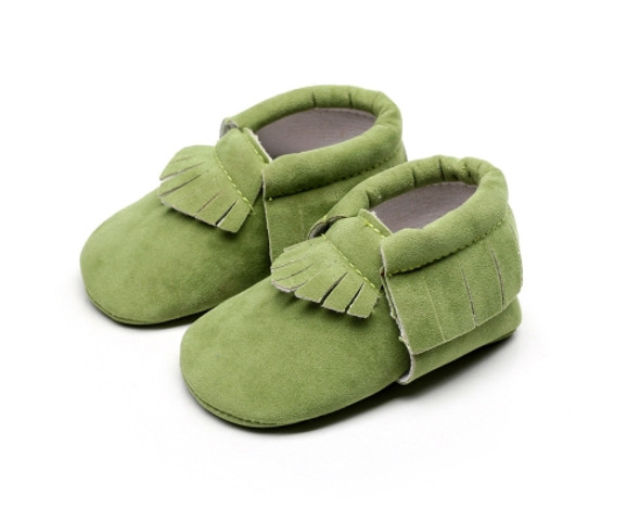 Newborn Baby PU Suede Moccasins Soft Shoes Fringe Soft Soled Shoes First Walker, Length: 10.5(Grass green)