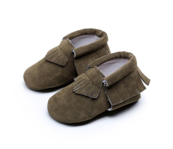 Newborn Baby PU Suede Moccasins Soft Shoes Fringe Soft Soled Shoes First Walker, Length: 12.5(Army green)