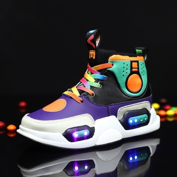 USB Charging LED Light Shoes Comfortable Breathable Casual Shoes (Color:Purple Size:32)