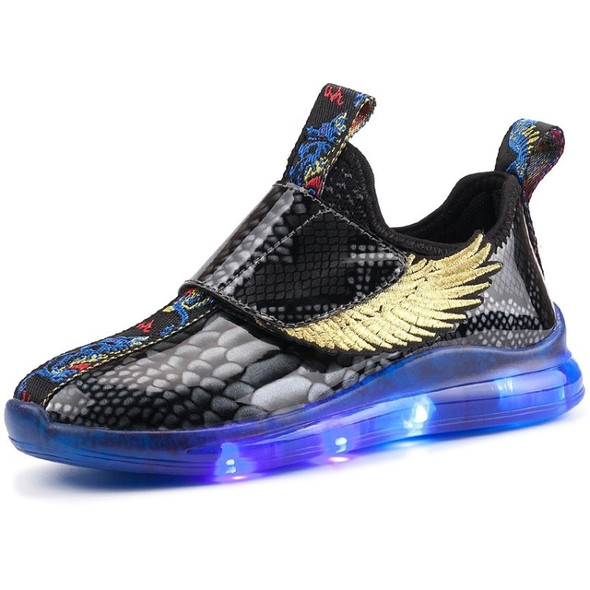USB Charging LED Light Shoes Comfortable Breathable Casual Shoes (Color:Black Size:26)