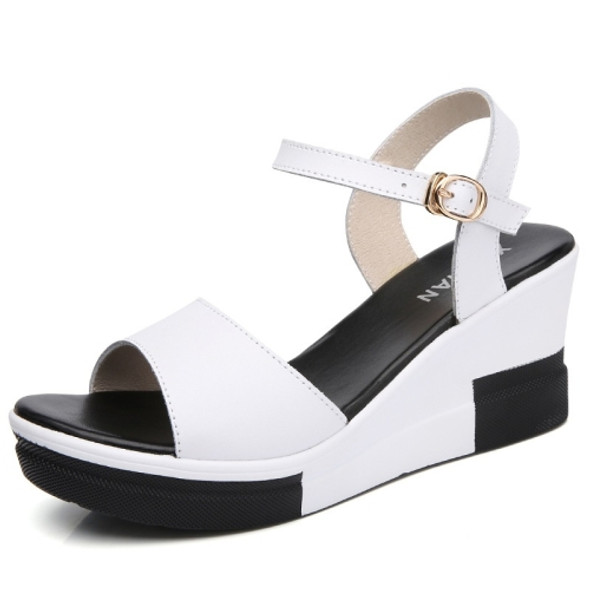 Fashion Simple Wedge Increased Open Toe Sandals for Women (Color:White Size:38)