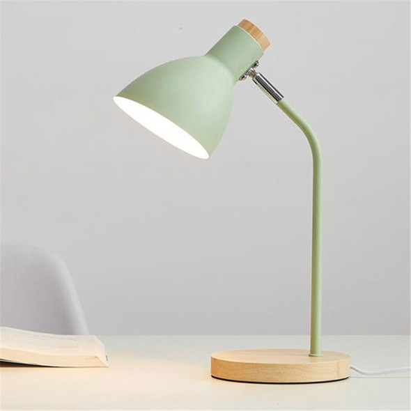 E27 Button Switch Wood Table Lamp Metal Shade Desk Light Bedside Reading Book Light Home Decor, Light Source:9W Led 3-color Dimming(Green)