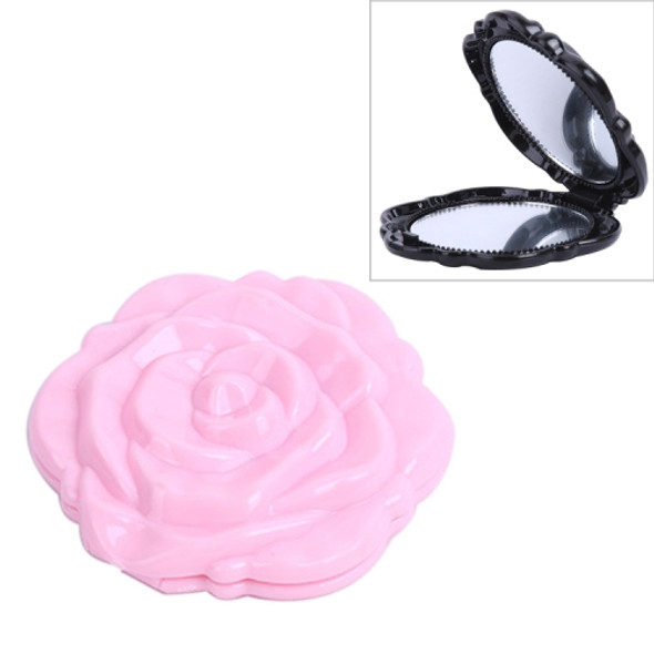 2 PCS Mini Rose Flower Hand Mirror Black Folding Round Mirror Portable Girls Pocket Mirror Double Side Travel Make Up Mirror(Pink)