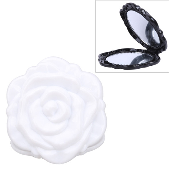 2 PCS Mini Rose Flower Hand Mirror Black Folding Round Mirror Portable Girls Pocket Mirror Double Side Travel Make Up Mirror(White)