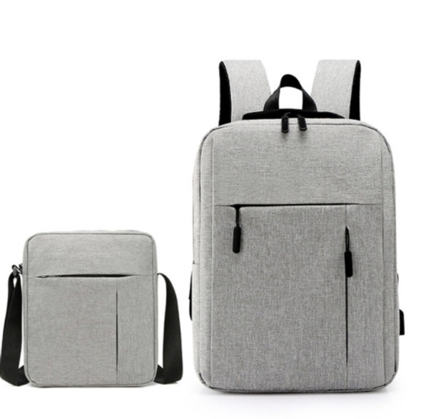 Men Travel Portable Backpacks + Shoulder Bags Set Student School Bag Waterproof Computer Bag(Gray)