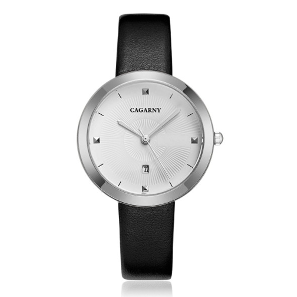 CAGARNY 6871 Fashion Life Waterproof Silver Shell Steel Band Quartz Watch (Black White)
