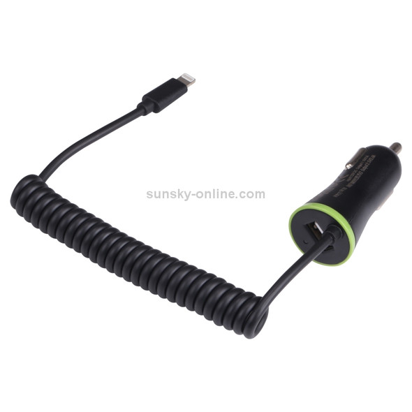17W 3.4A Mini USB Car Charger with 8 Pin Spring Cable