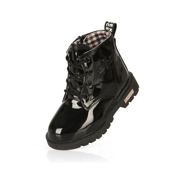 Kids Shoes PU Leather Lace Up High Children Sneakers Autumn Winter Children Shoes Cloth Shoes, Shoe Size:35(Black)