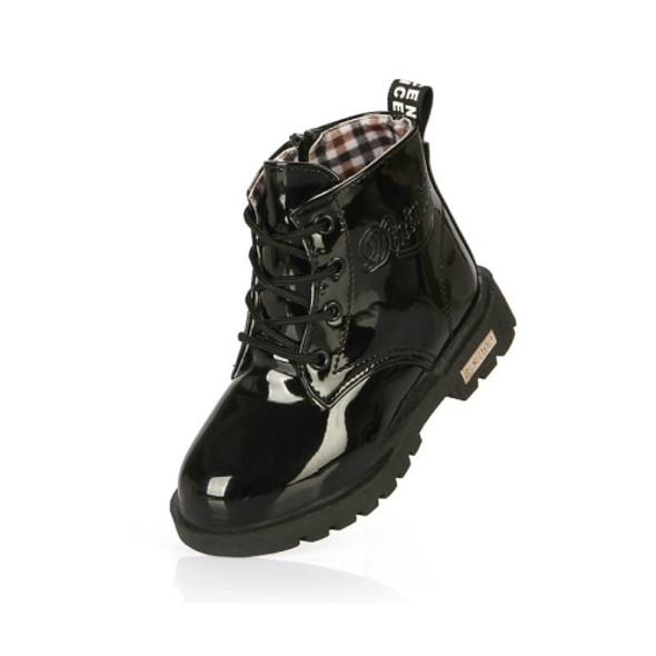 Kids Shoes PU Leather Lace Up High Children Sneakers Autumn Winter Children Shoes Cloth Shoes, Shoe Size:31(Black)