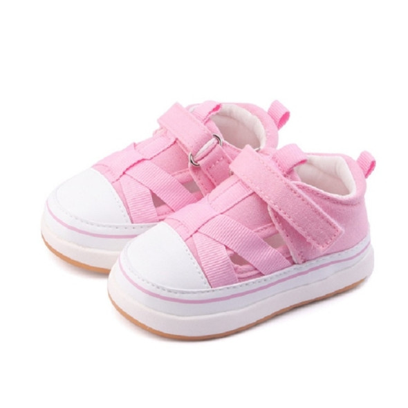 Breathable Baby Toddler Shoes for Boys and Girls Soft Canvas Shoes, Size:18(Pink)