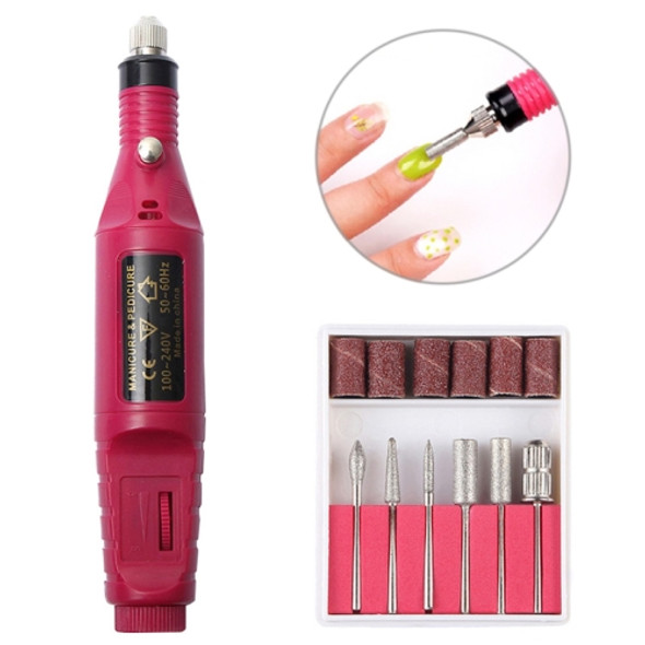 1 Set Power Professional Electric Manicure Machine Pen Pedicure Nail File Nail Tools 6 bits Drill Nail Drill Machine(US Rose Red)