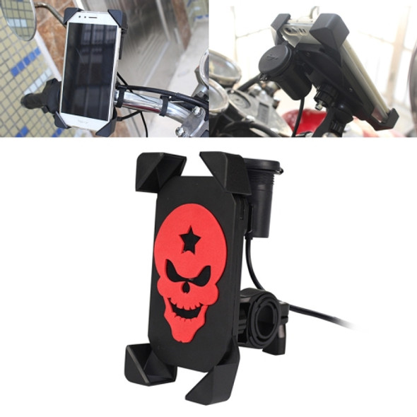 Portable Motorcycle USB Charger Mobile Phone Holder, Handlebars Version (Red)