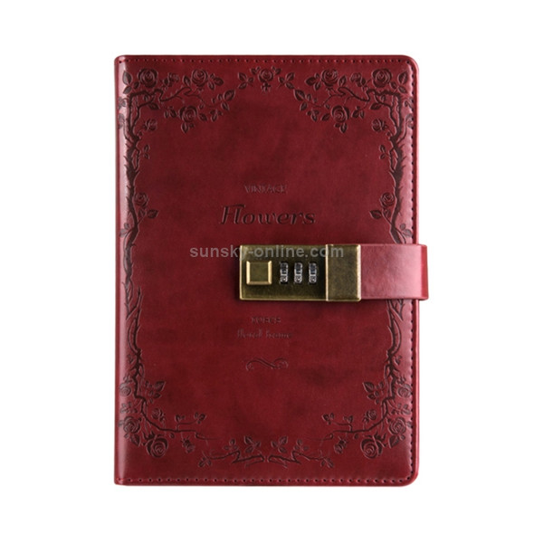 B6 Retro PU Cover Notebook Diary Book with Password Lock(Wine Red)