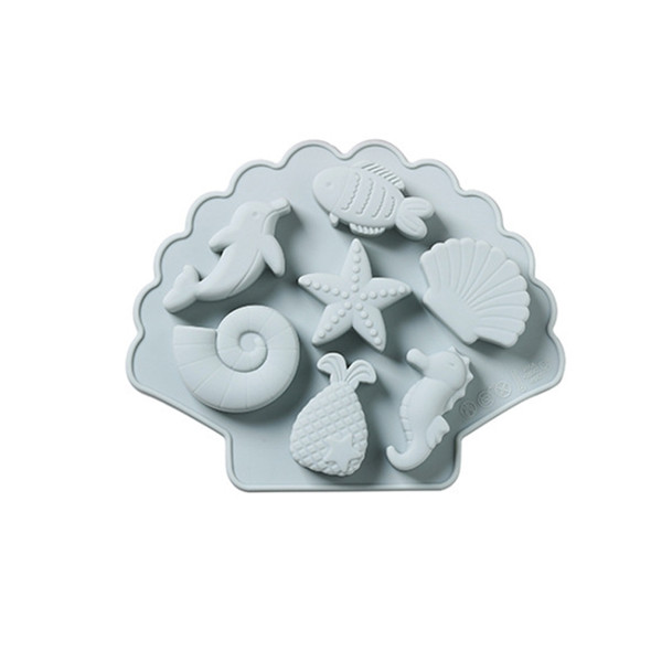 6 PCS 3D Creative Ocean Organism Shaped Silicone Cake Mold Baking Chocolate Ice Cube Mold(Blue)