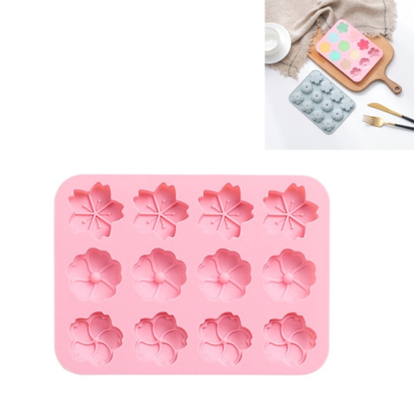 6 PCS 12 Flower-shaped Ice Cube Silicone Mold Pudding Cake Chocolate Baking Mold(Pink)