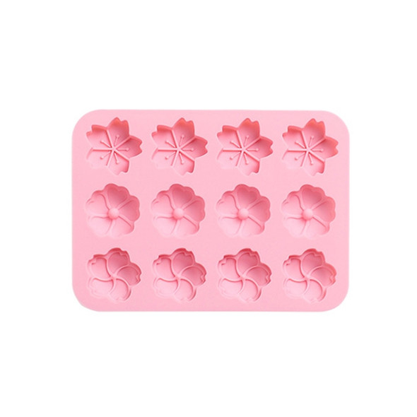 6 PCS 12 Flower-shaped Ice Cube Silicone Mold Pudding Cake Chocolate Baking Mold(Pink)