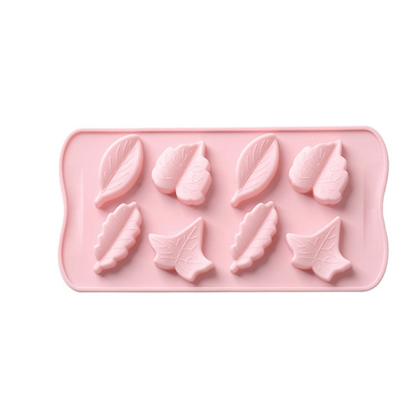 6 PCS Small Green Leaves Chocolate Mold DIY Baking Tools Silicone Ice Tray Cake Mold(Pink)