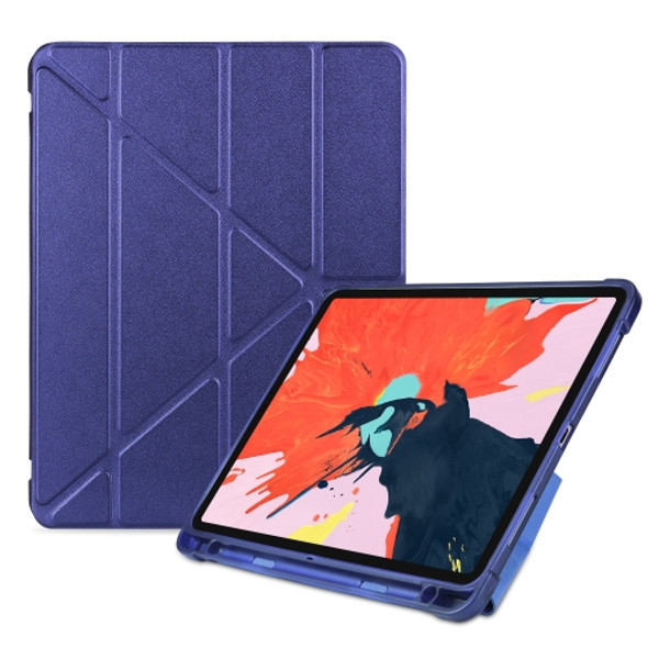 Multi-folding Shockproof TPU Protective Case for iPad Pro 11 inch (2018), with Holder & Pen Slot (Dark Blue)