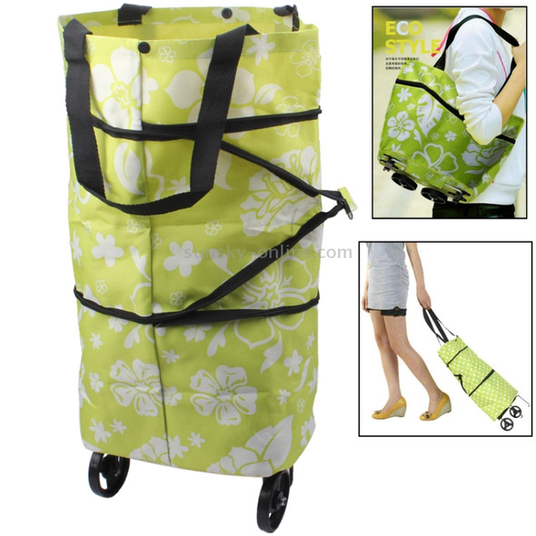 Portable Shopping Cart Tote Bag with Wheel / Folding Single-shoulder Shopping Bag(Green)