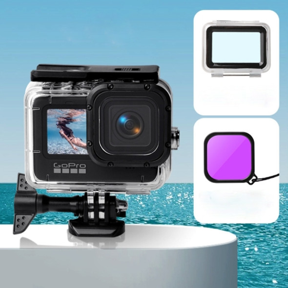Waterproof Case + Touch Back Cover + Color Lens Filter for GoPro HERO10 Black / HERO9 Black (Purple)