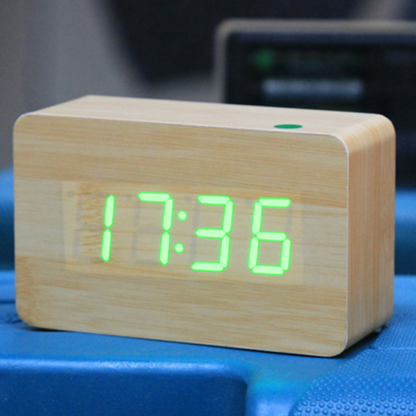 Green Number USB / Battery Wooden Clock with Voice Control (Alternately display time, month & date and temperature)(Green)