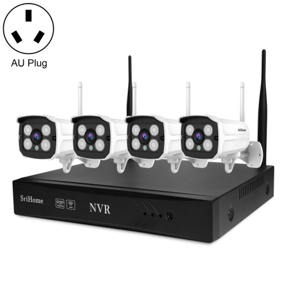 SriHome NVS001 1080P 4-Channel NVR Kit Wireless Security Camera System, Support Humanoid Detection / Motion Detection / Two Way Audio / Night Vision, AU Plug