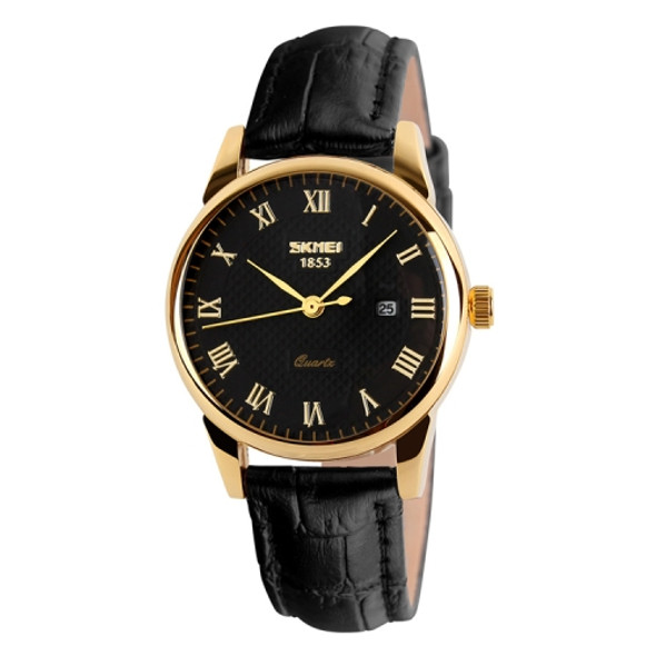 SKMEI 9058 Multifunctional Outdoor Fashion Waterproof Gold Shell Quartz Wrist Watch(Women Style Black Face Black Strap)