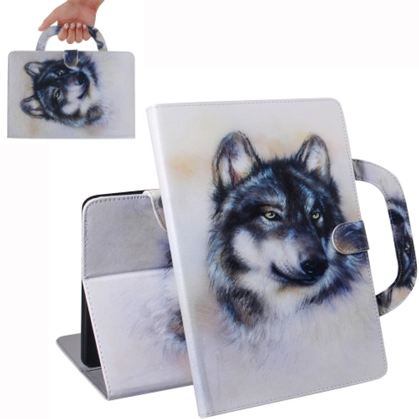 For iPad 10.2 / 10.5 / Air 2019 3D Colored Drawing Horizontal Flip Leather Case with Holder & Card Slot & Wallet & Handle(White Wolf)
