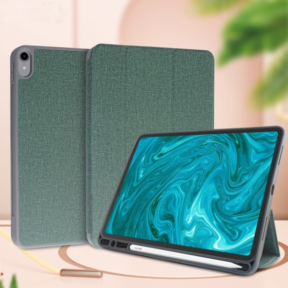 For  iPad 9.7 Mutural Exquisite Series Cloth Texture PU+TPU Leather Case with 3-Fold Holder & Pen Slot & Sleep & Wake-up Function(Green)
