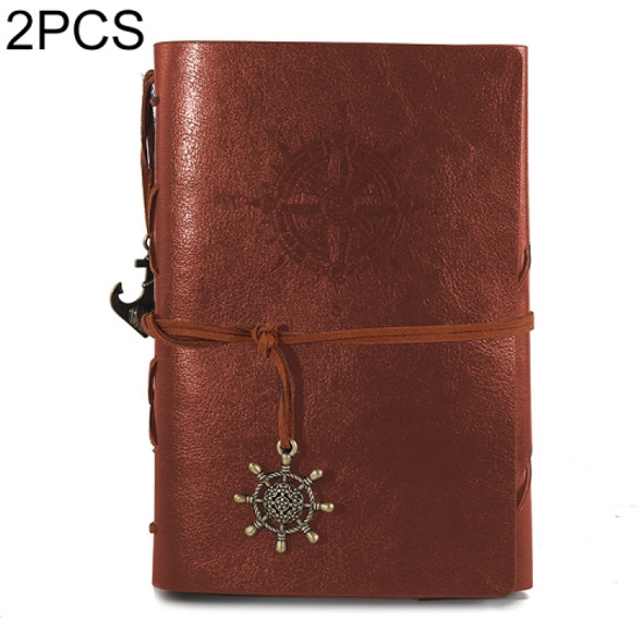 2 PCS Spiral Notebook Diary Notepad Vintage Pirate Anchors PU Leather Stationery Gift Traveler Journal, Paper Size:S(brown)
