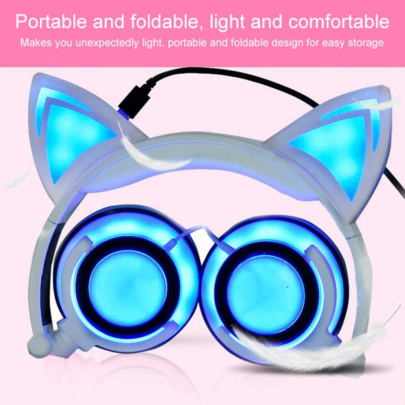 USB Charging Foldable Glowing Cat Ear Headphone Gaming Headset with LED Light & AUX Cable, For iPhone, Galaxy, Huawei, Xiaomi, LG, HTC and Other Smart Phones(Yellow)