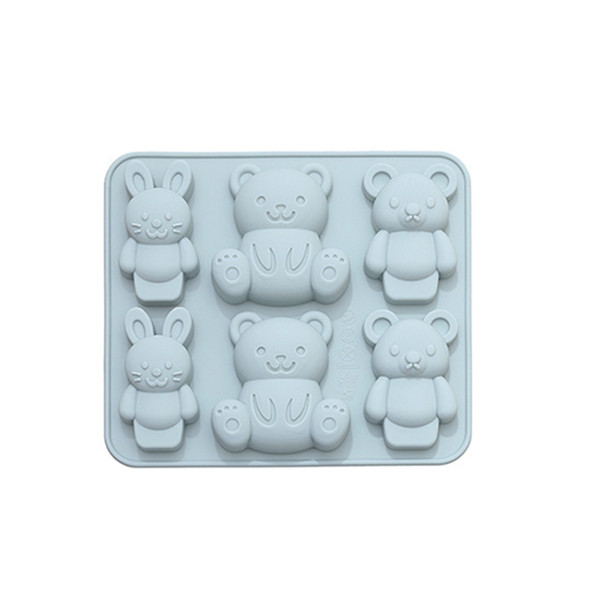 6 PCS Cute Cartoon Animal Shape Silicone Chocolate Mold Baking Cake Mold Ice Tray(Blue)