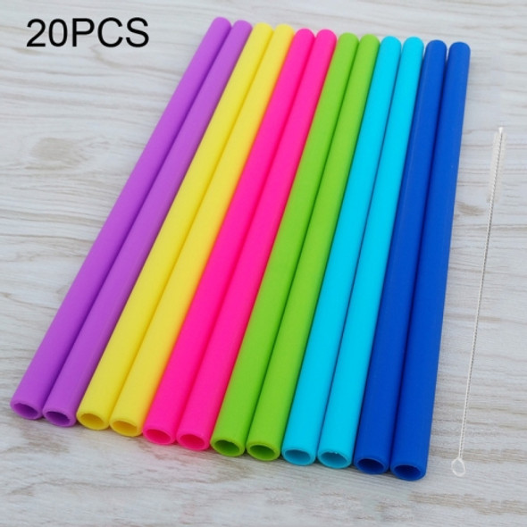 20 PCS Food Grade Silicone Straws Cartoon Colorful Drink Tools with 1 Brush, Straight Pipe, Length: 25cm, Outer Diameter: 11mm, Inner Diameter: 9mm, Random Color Delivery