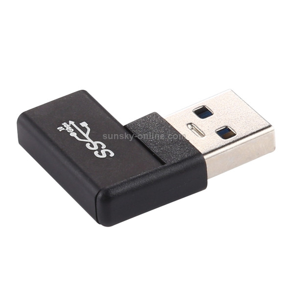 Type-C / USB-C Female to USB 3.0 Male 90 Degree Elbow Head Aluminium Alloy Adapter (Black)