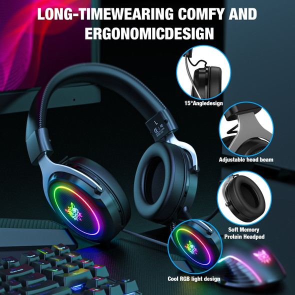 ONIKUMA X10 RGB Wired Gaming Headphone with Microphone, Cable Length: about 2.1m(Black Silver)