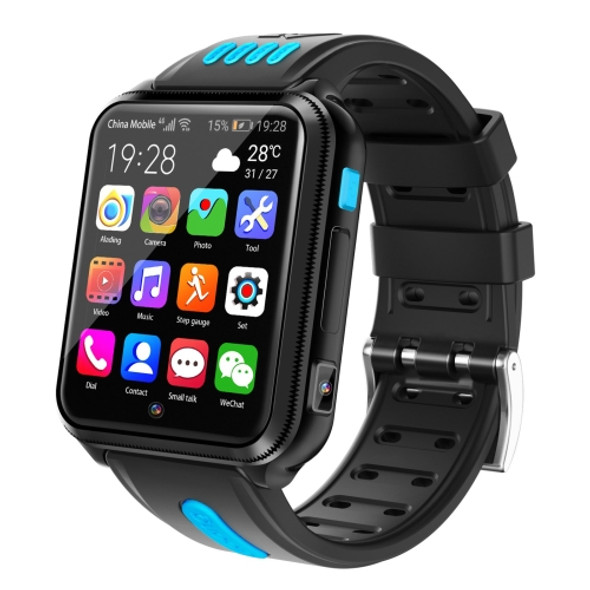 W5 1.54 inch Full-fit Screen Dual Cameras Smart Phone Watch, Support SIM Card / GPS Tracking / Real-time Trajectory / Temperature Monitoring, 3GB+32GB(Black Blue)