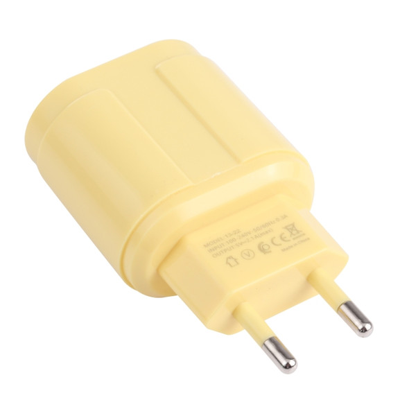 13-22 2.1A Dual USB Macarons Travel Charger, EU Plug(Yellow)