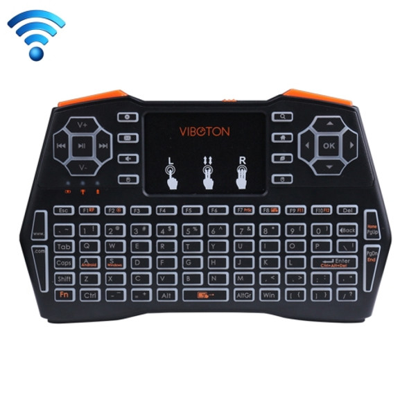 VIBOTON i8 Plus 2.4GHz Mini Wireless Fly Air Mouse Full Keyboard with Backlight & Touchpad & Multimedia Control for PC, TV(Black)