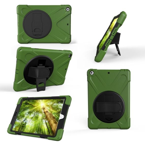For Galaxy Tab A 10.1 （2019） T510/T515  360 Degree Rotation PC + Silicone Protective Case with Holder & Hand-strap(Army Green)