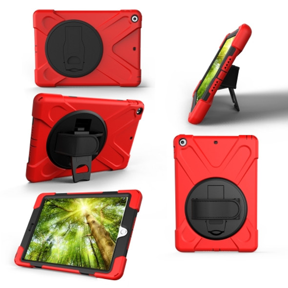 For Galaxy Tab A 10.1 （2019） T510/T515  360 Degree Rotation PC + Silicone Protective Case with Holder & Hand-strap(Red)