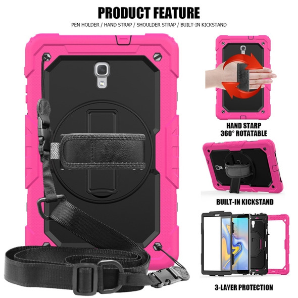 Shockproof Colorful Silica Gel + PC Protective Case for Galaxy Tab A 10.5 T590, with Holder & Shoulder Strap & Hand Strap & Pen Slot(Rose Red)