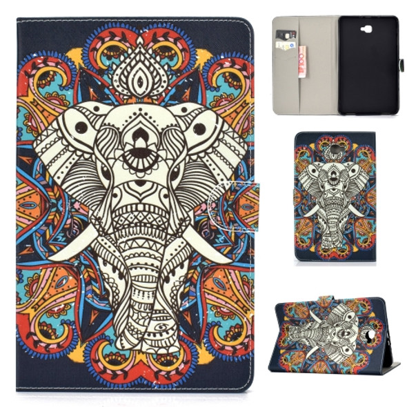 For Samsung Galaxy Tab A 10.1 T580/T585 (2016) Colored Drawing Pattern Horizontal Flip PU Leather Case with Holder & Card Slot & Sleep / Wake-up Function(Colorful Elephant)