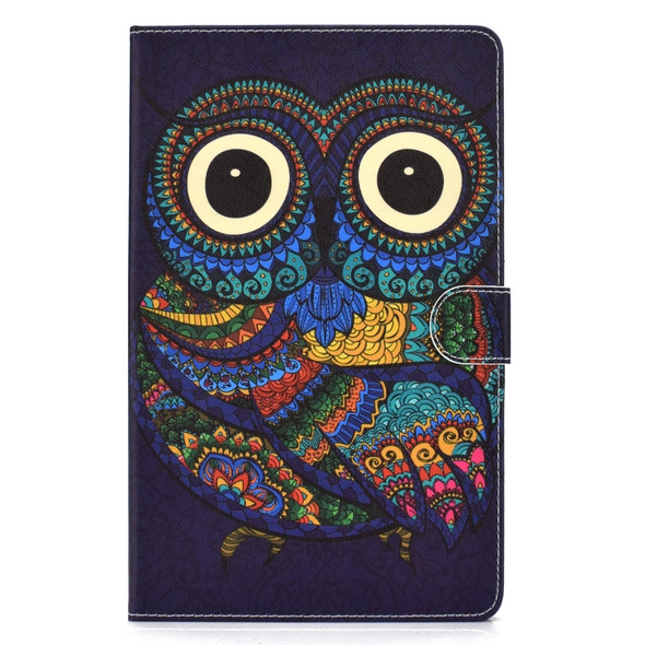 For Samsung Galaxy Tab A 10.5 T590/T595 Colored Drawing Pattern Horizontal Flip PU Leather Case with Holder & Card Slot(Owl)