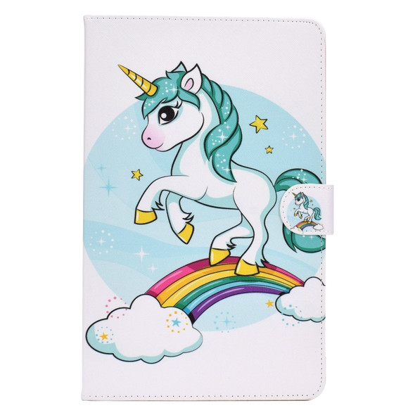 For Samsung Galaxy Tab A 10.5 T590/T595 Colored Drawing Pattern Horizontal Flip PU Leather Case with Holder & Card Slot(Unicorn)